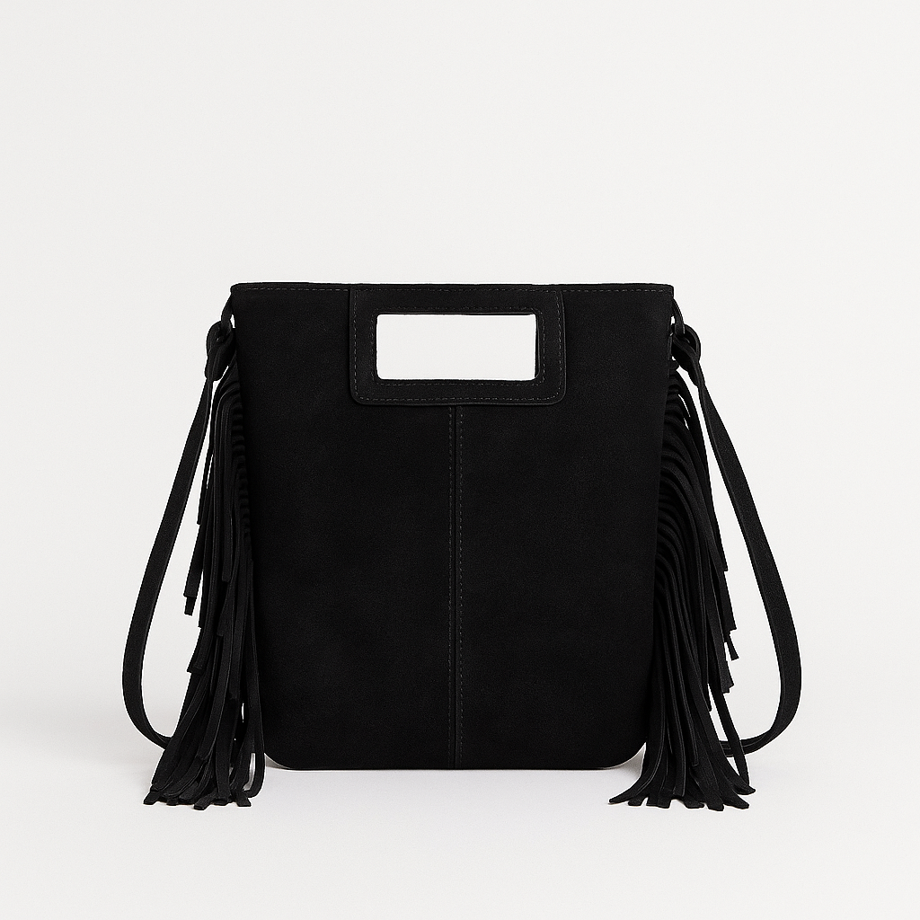 LUCCA Bolso de piel con flecos negro