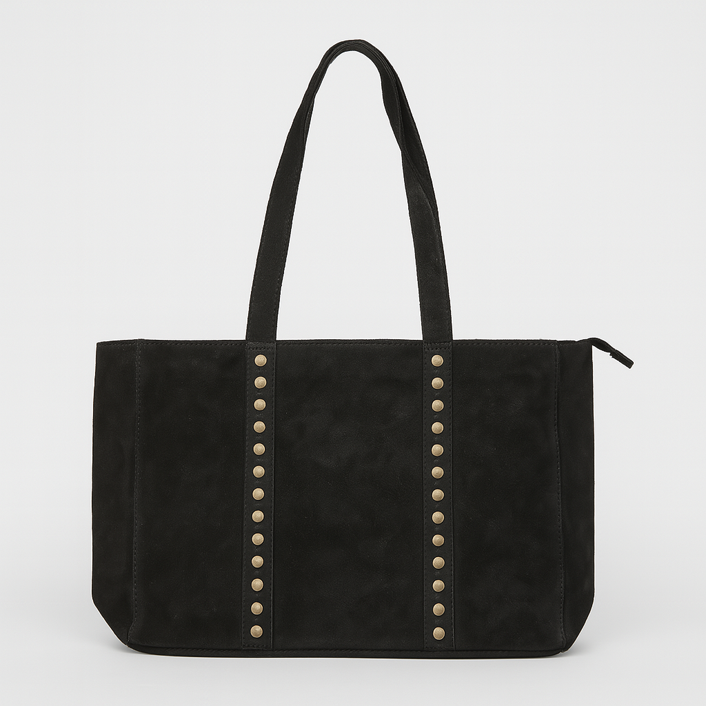 TOSCANA Bolso shopping de piel con tachas NEGRO