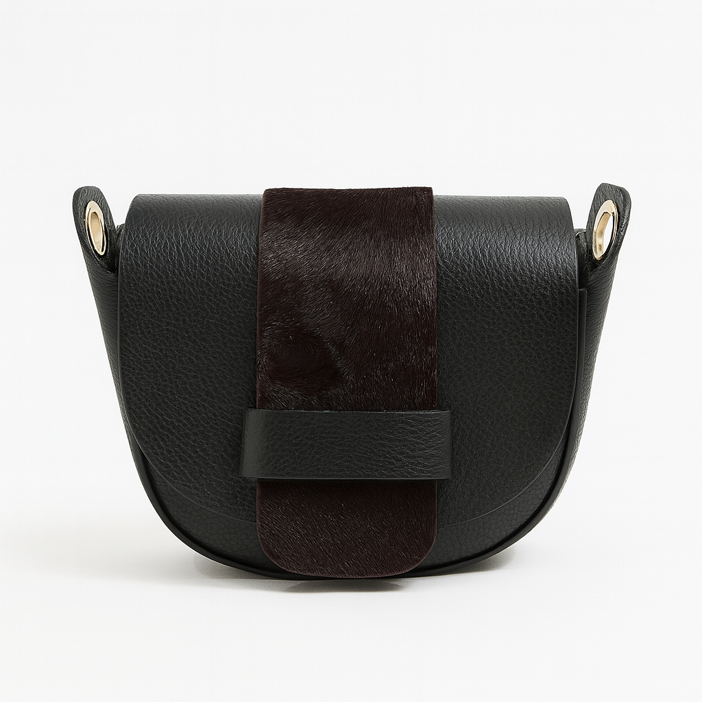FLORENCIA Bolso de piel combinada con pelo natural burdeos