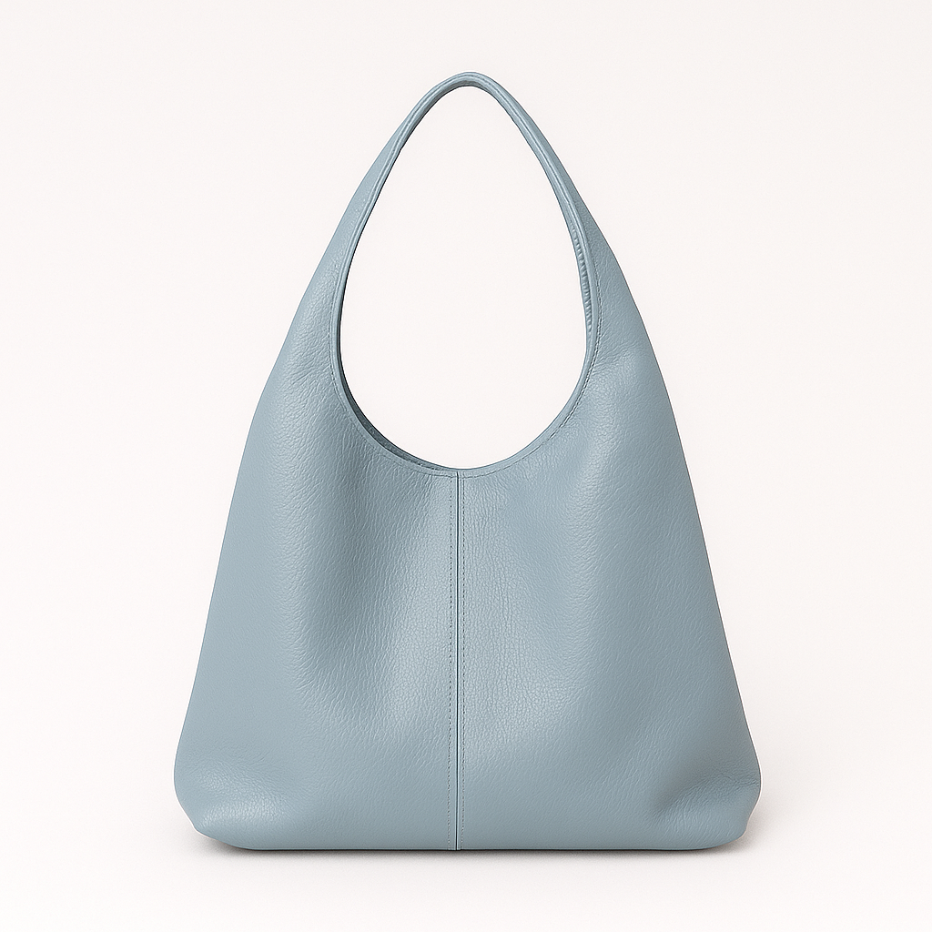 CAPRI Bolso de piel tipo saco con cremallera AZUL BEBÉ
