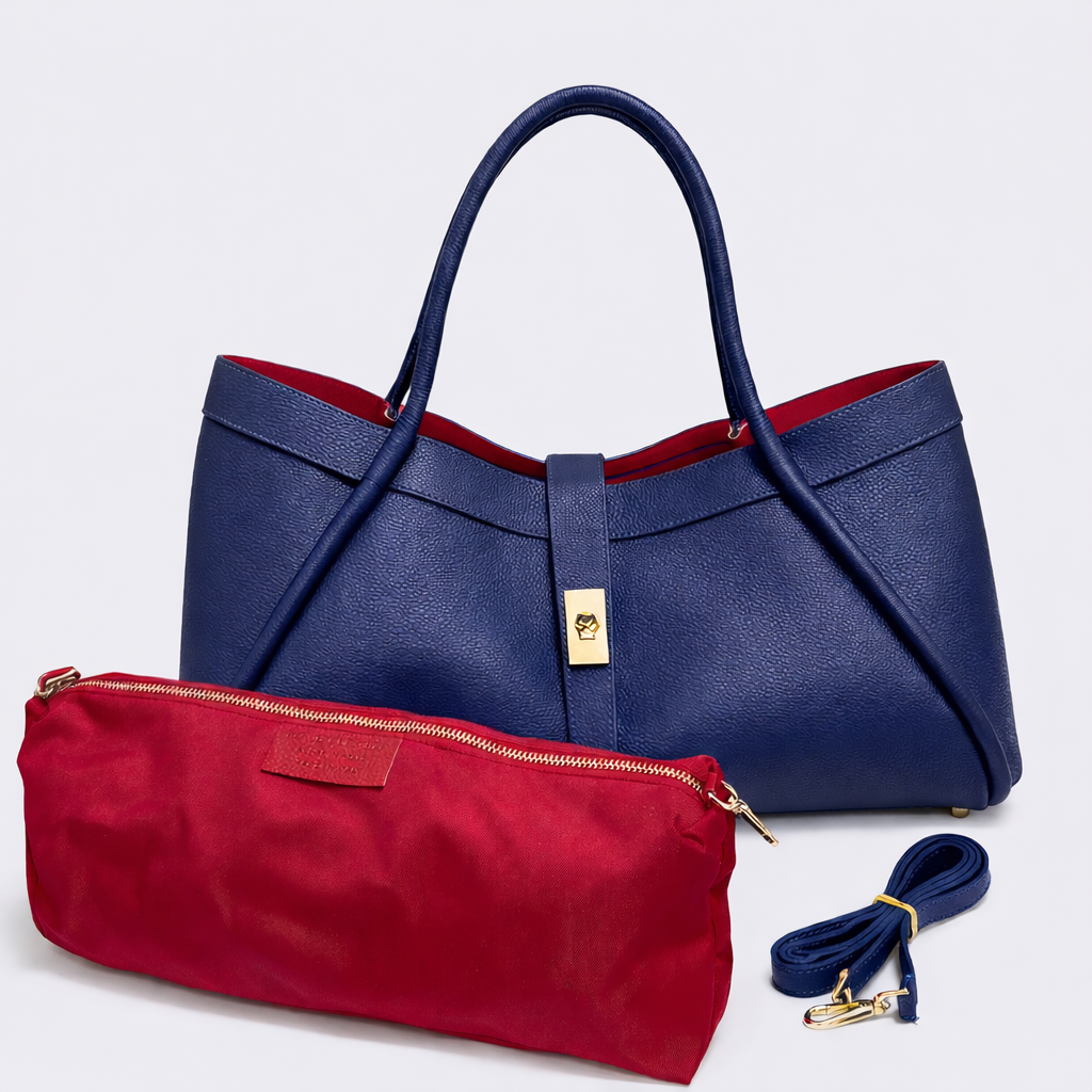 ALBA Bolso grande de piel con correa de hombro marino