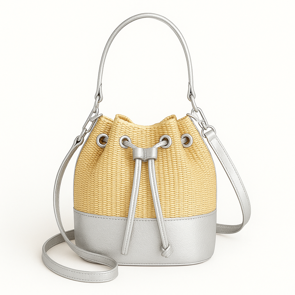 CERDEÑA Limitada Bolso de rafia natural y piel PLATA – Caprixo