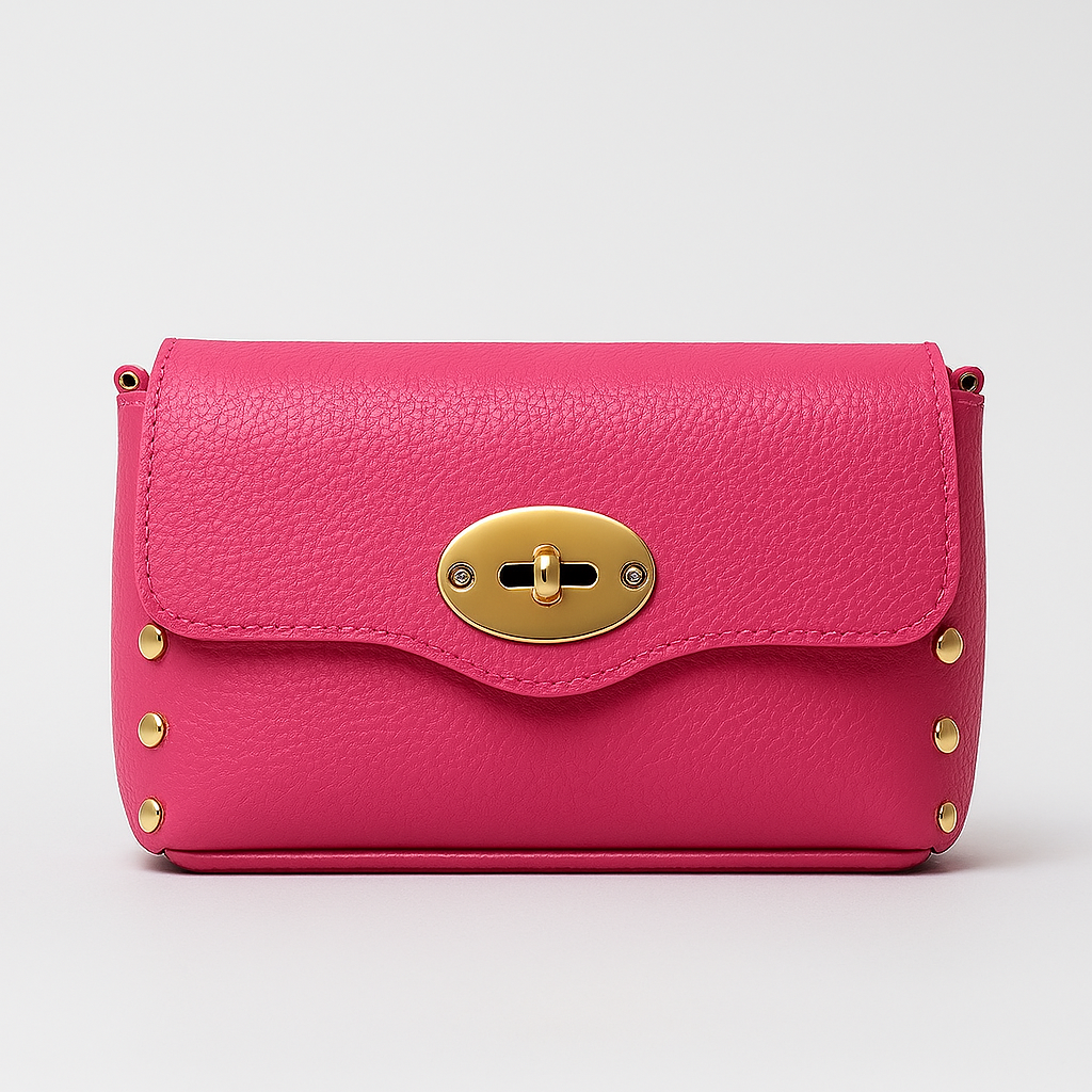 TURÍN Bolso mini de piel con doble cadena FUCSIA