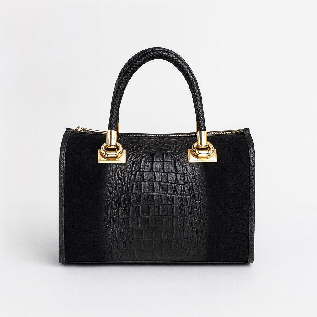 BARI Bolso bowling de piel grabada negro