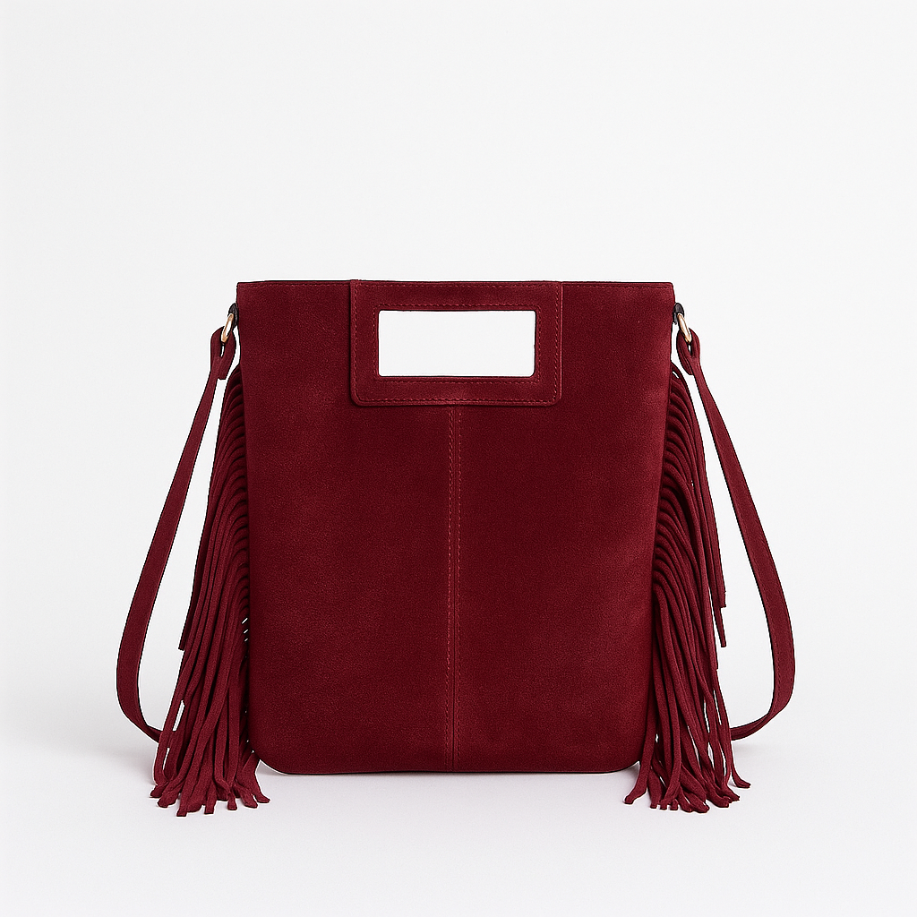 LUCCA Bolso de piel con flecos burdeos