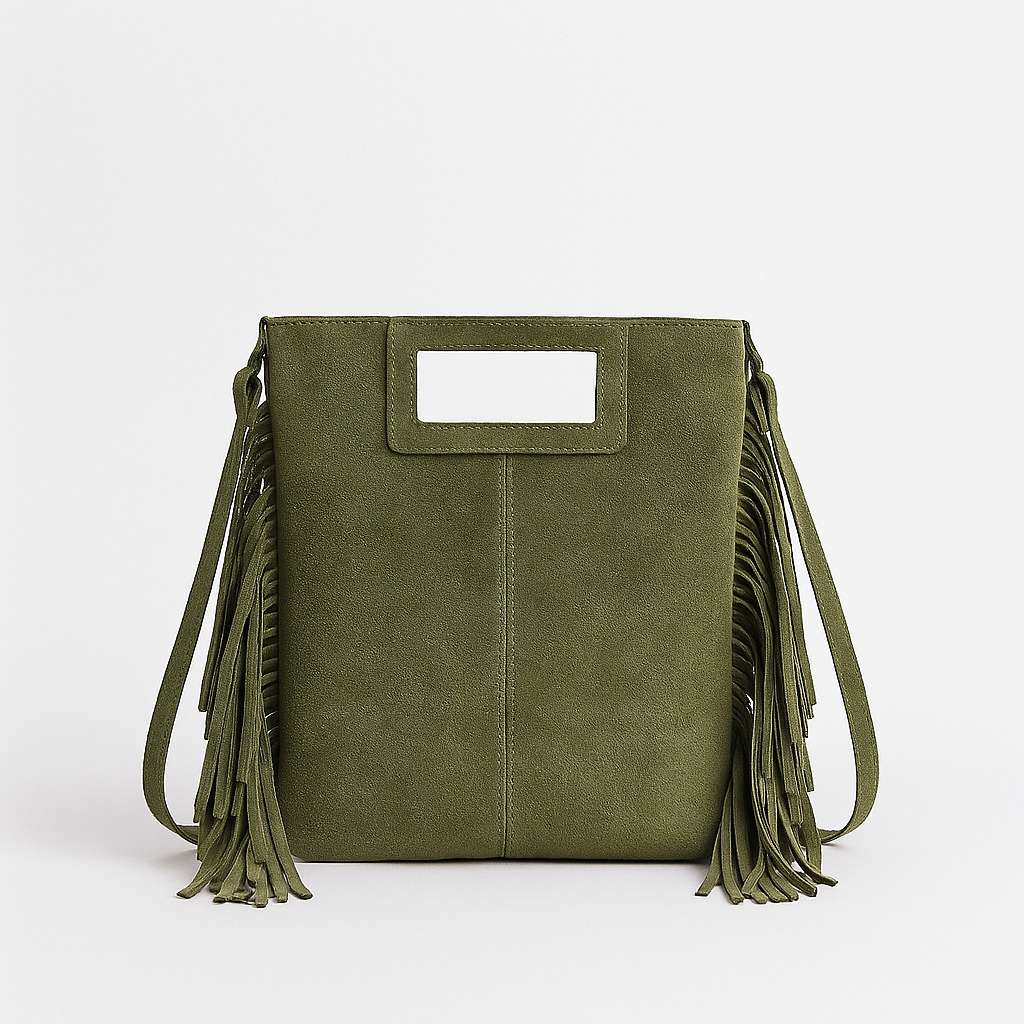 LUCCA Bolso de piel con flecos verde militar