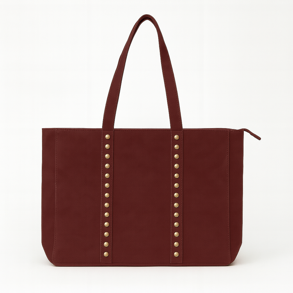 TOSCANA Bolso shopping de piel con tachas BURDEOS