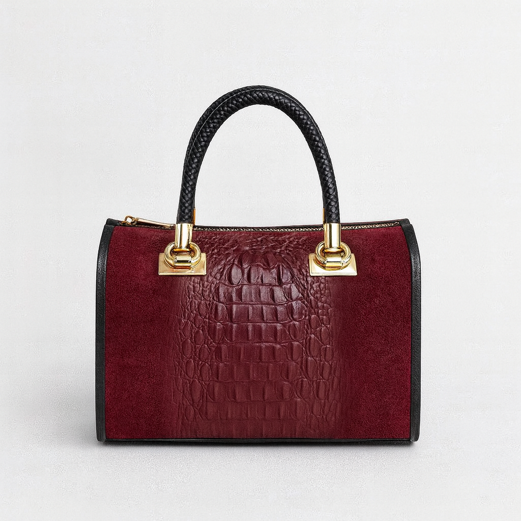 BARI Bolso bowling de piel grabada burdeos