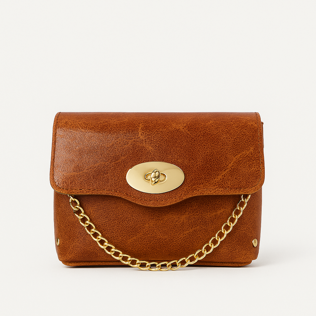 TURÍN Bolso mini de piel con doble cadena cuero