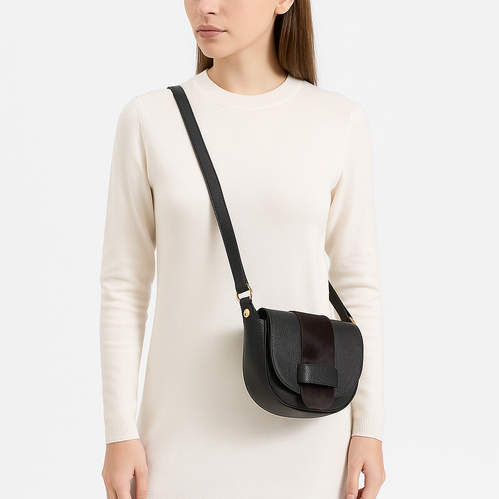 FLORENCIA Bolso de piel combinada con pelo natural burdeos