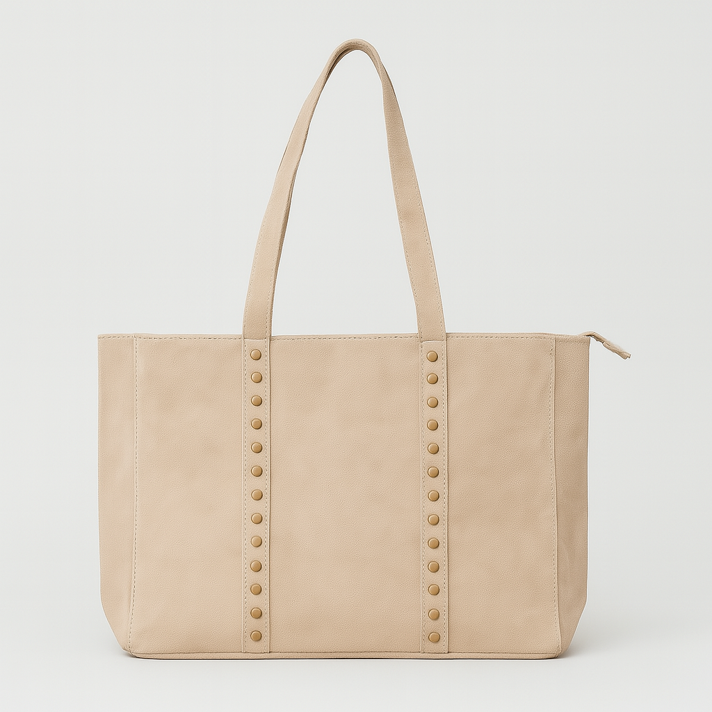TOSCANA Bolso shopping de piel con tachas BEIGE
