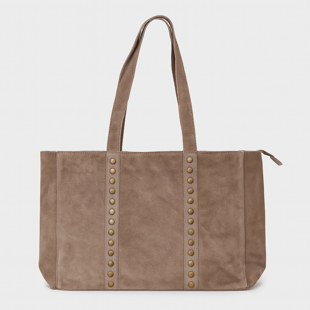 TOSCANA Bolso shopping de piel con tachas TAUPE