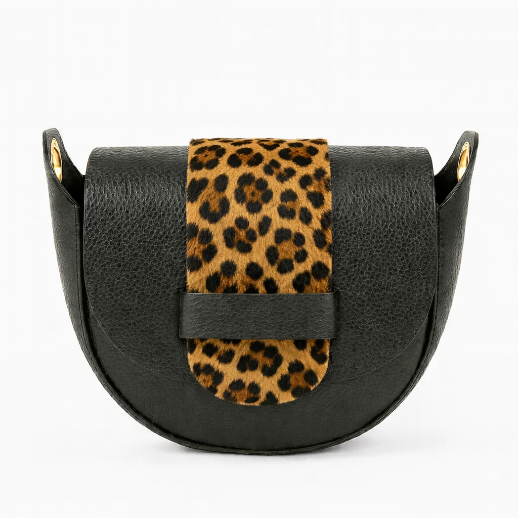 FLORENCIA Bolso de piel combinada con pelo natural leopardo