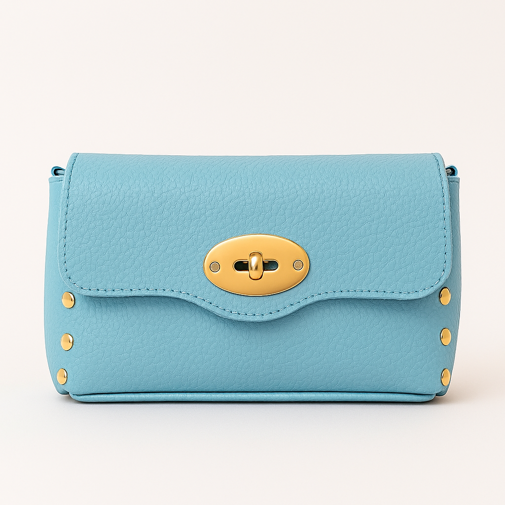 TURÍN Bolso mini de piel con doble cadena AZUL BEBÉ