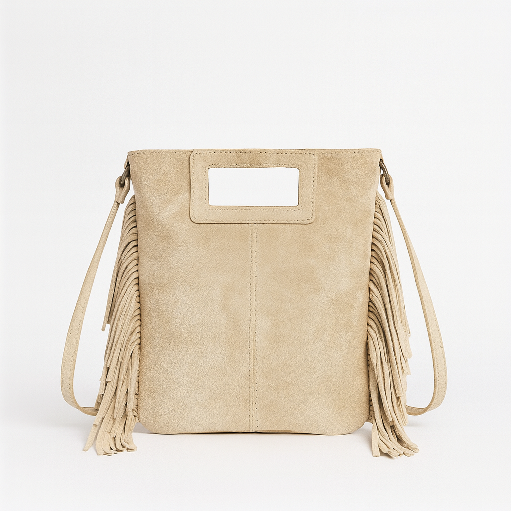 LUCCA Bolso de piel con flecos beige