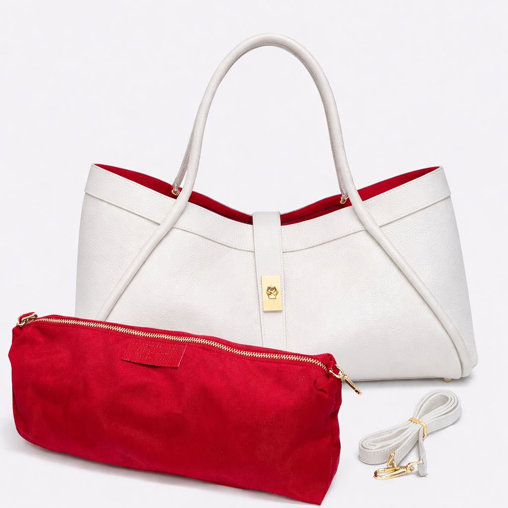 ALBA Bolso grande de piel con correa de hombro blanco