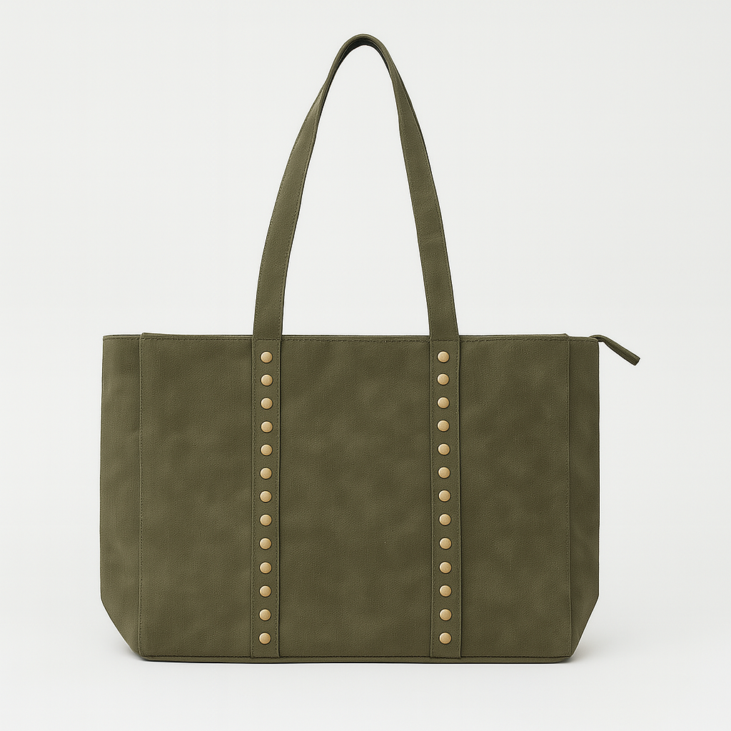 TOSCANA Bolso shopping de piel con tachas KAKI