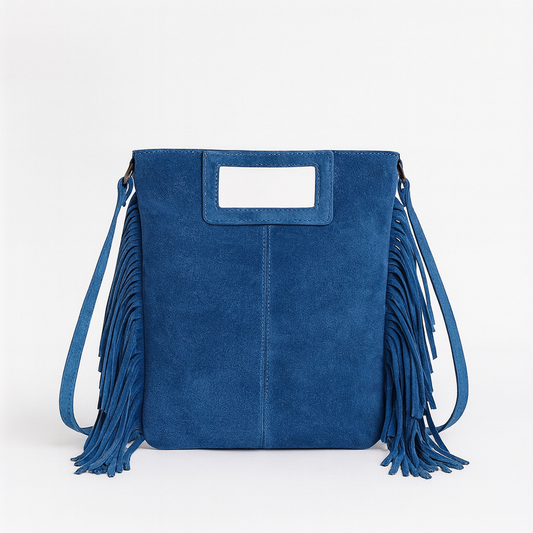 LUCCA Bolso de piel con flecos azul jeans