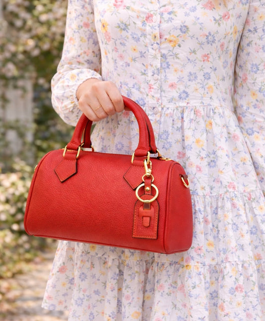 AURORA Bolso bowling de piel con correa para colgar rojo coral