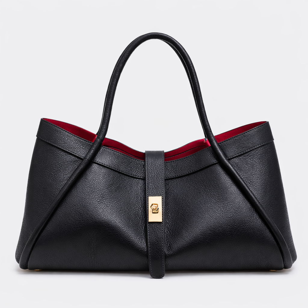 ALBA Bolso grande de piel con correa de hombro negro