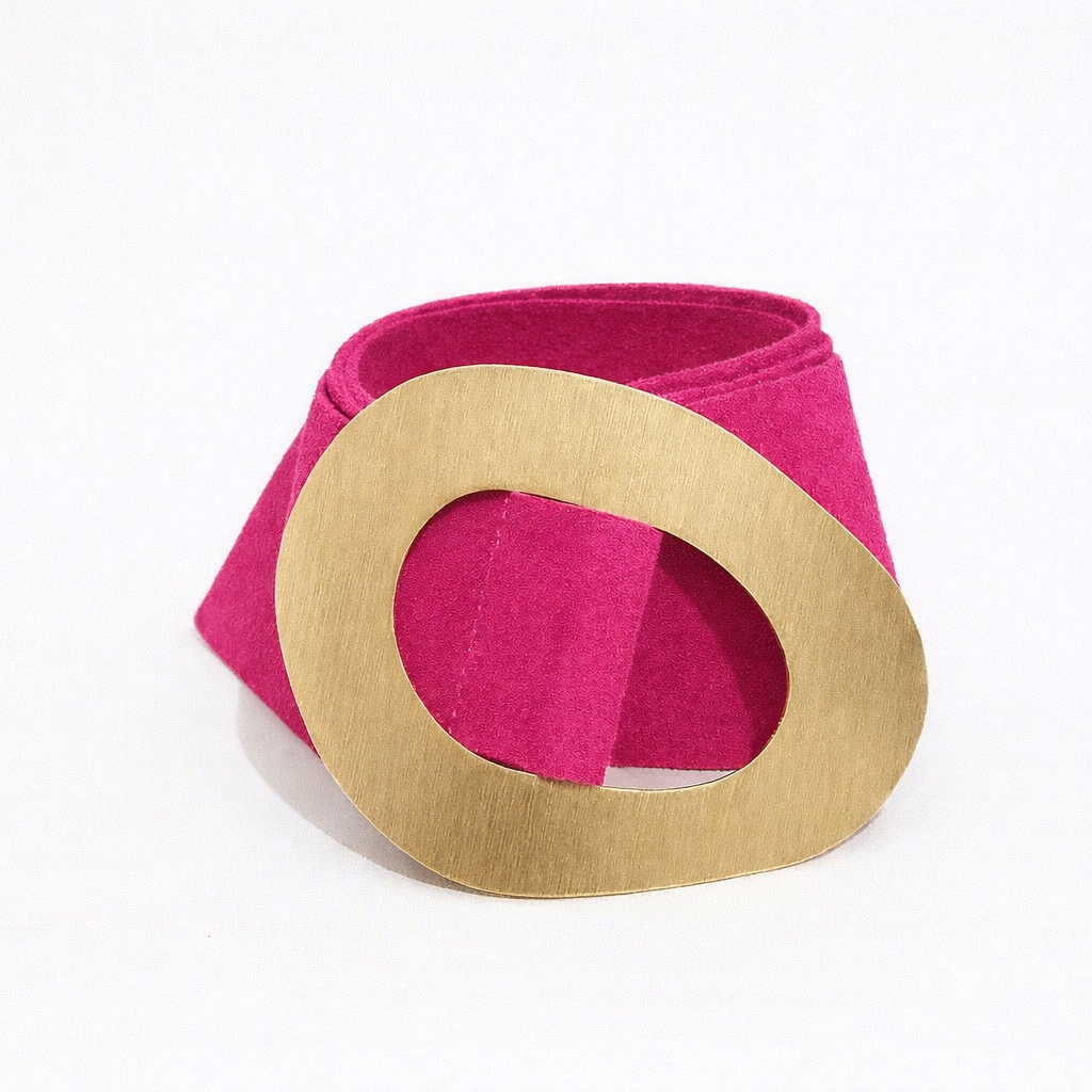 VENECIA Cinturón de piel con hebilla fucsia