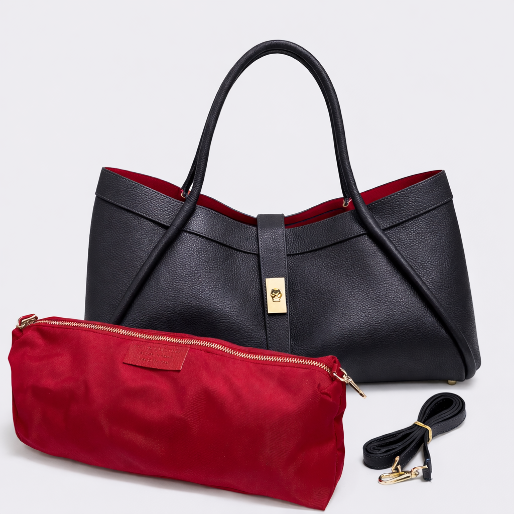 ALBA Bolso grande de piel con correa de hombro negro