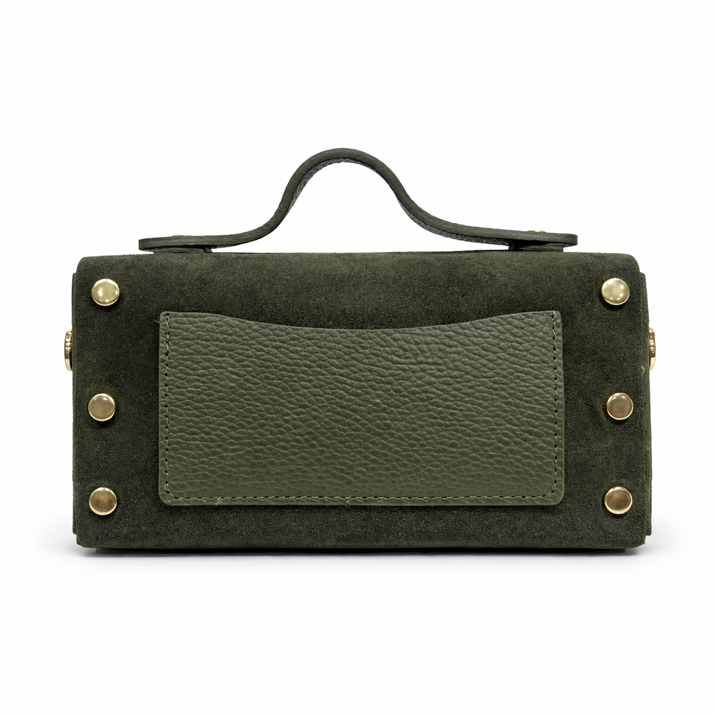 PALERMO Bolso mano con cadena metálica en piel kaki