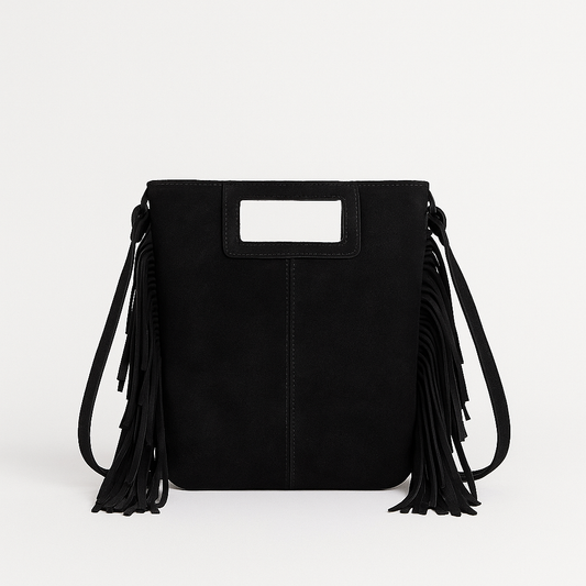 LUCCA Bolso de piel con flecos negro
