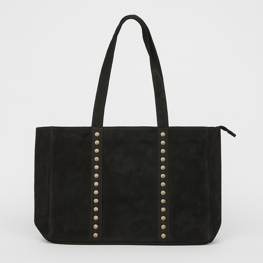TOSCANA Bolso shopping de piel con tachas NEGRO