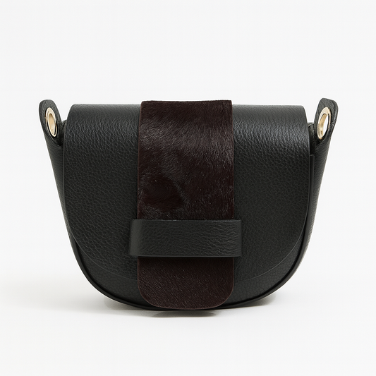 FLORENCIA Bolso de piel combinada con pelo natural burdeos