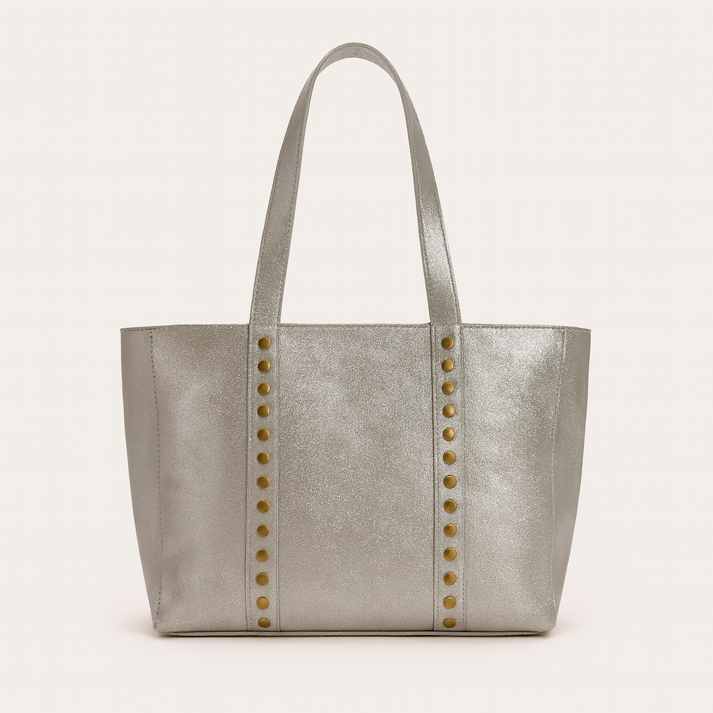 BRESCIA Bolso shopping de piel con brillo plata