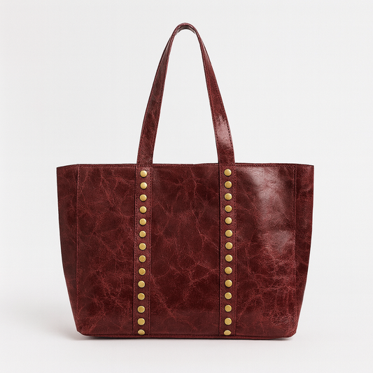 BRESCIA Bolso shopping de piel envejecida con tachas burdeos