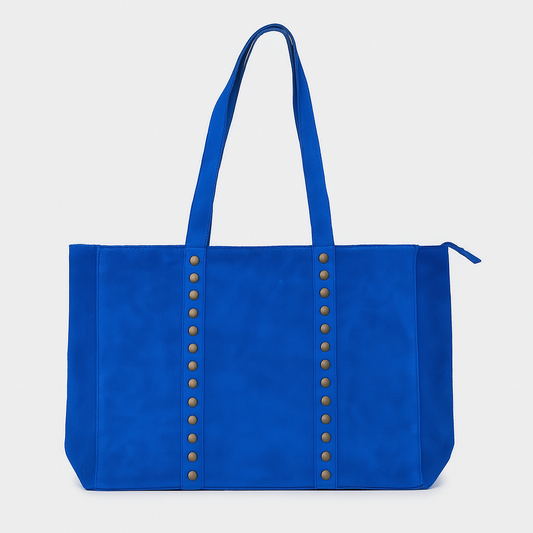 TOSCANA Bolso shopping de piel con tachas AZUL ELÉCTRICO