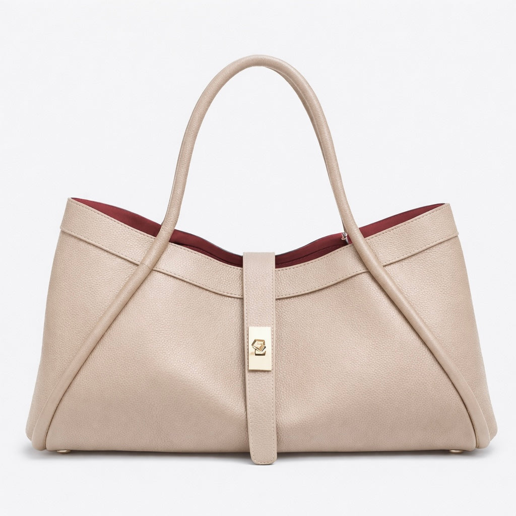ALBA Bolso grande de piel con correa de hombro beige