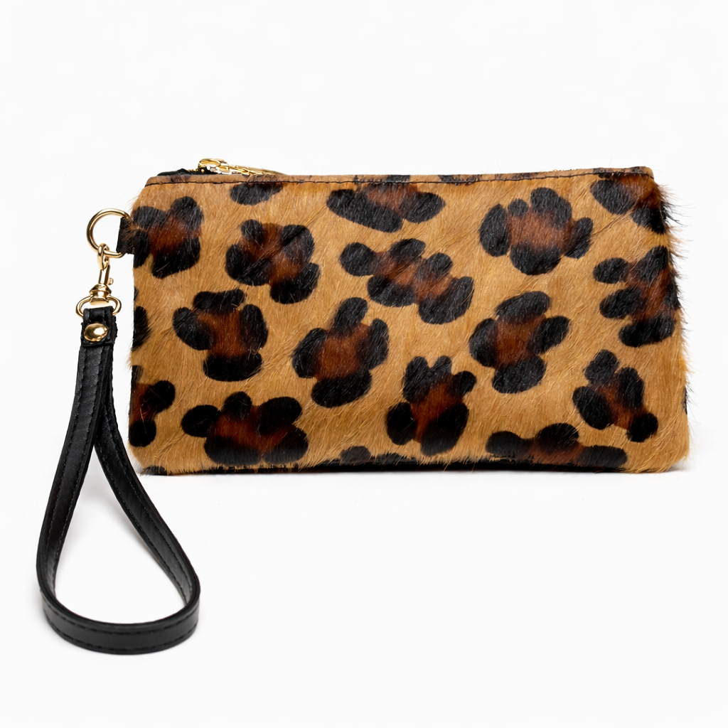 DONNA Monedero de mano en piel leopardo