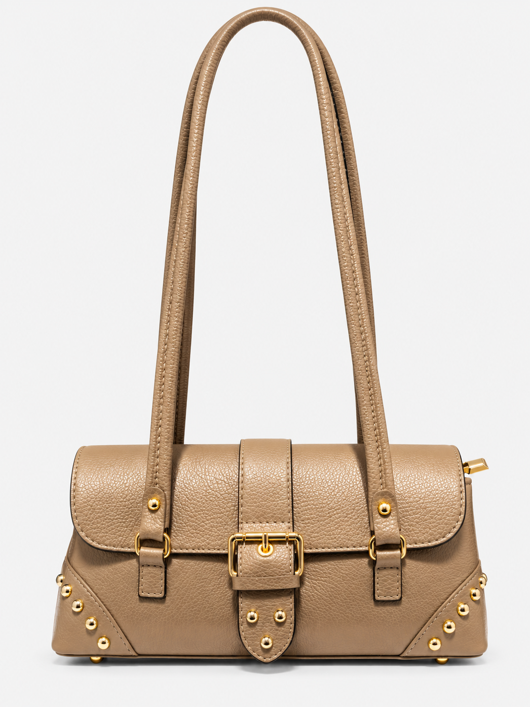 GIULIA Bolso de piel con tachas beige oscuro
