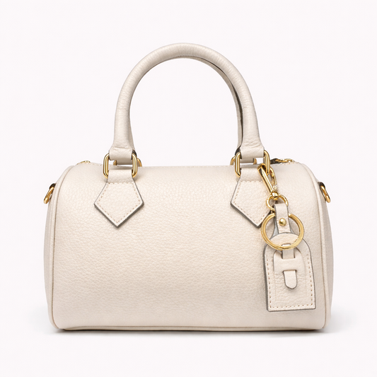 AURORA Bolso bowling de piel con correa para colgar blanco roto