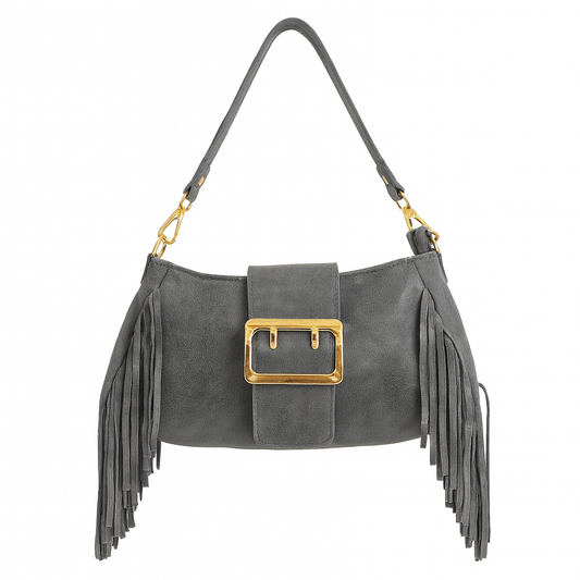 LAZIO Bolso combinado de piel con hebilla gris
