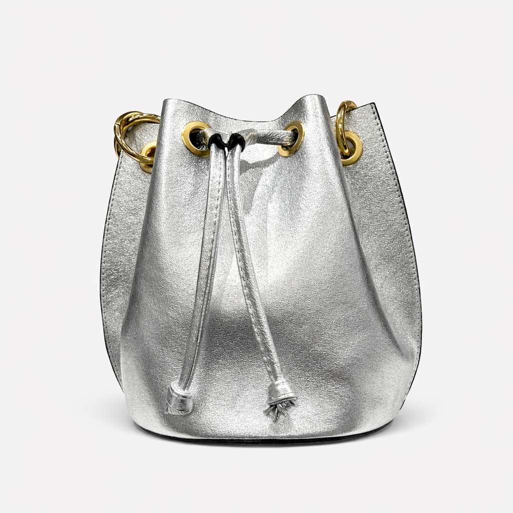 VITA Bolso bombonera piel granulada plata