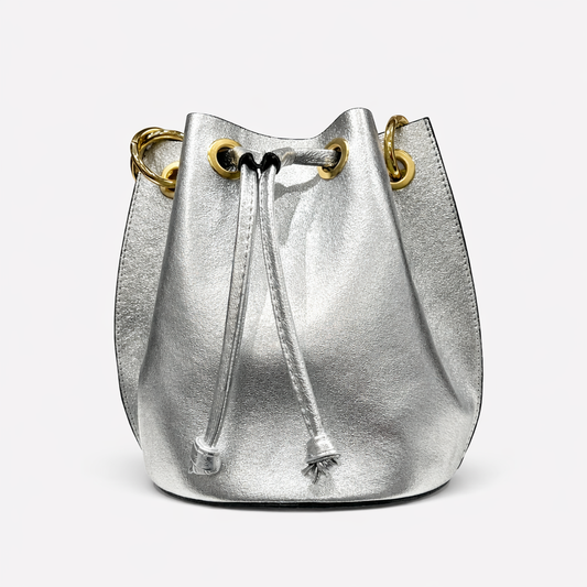 VITA Bolso bombonera piel granulada plata