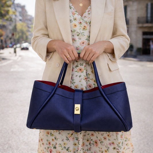 ALBA Bolso grande de piel con correa de hombro marino