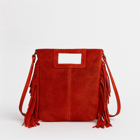 LUCCA Bolso de piel con flecos rojo