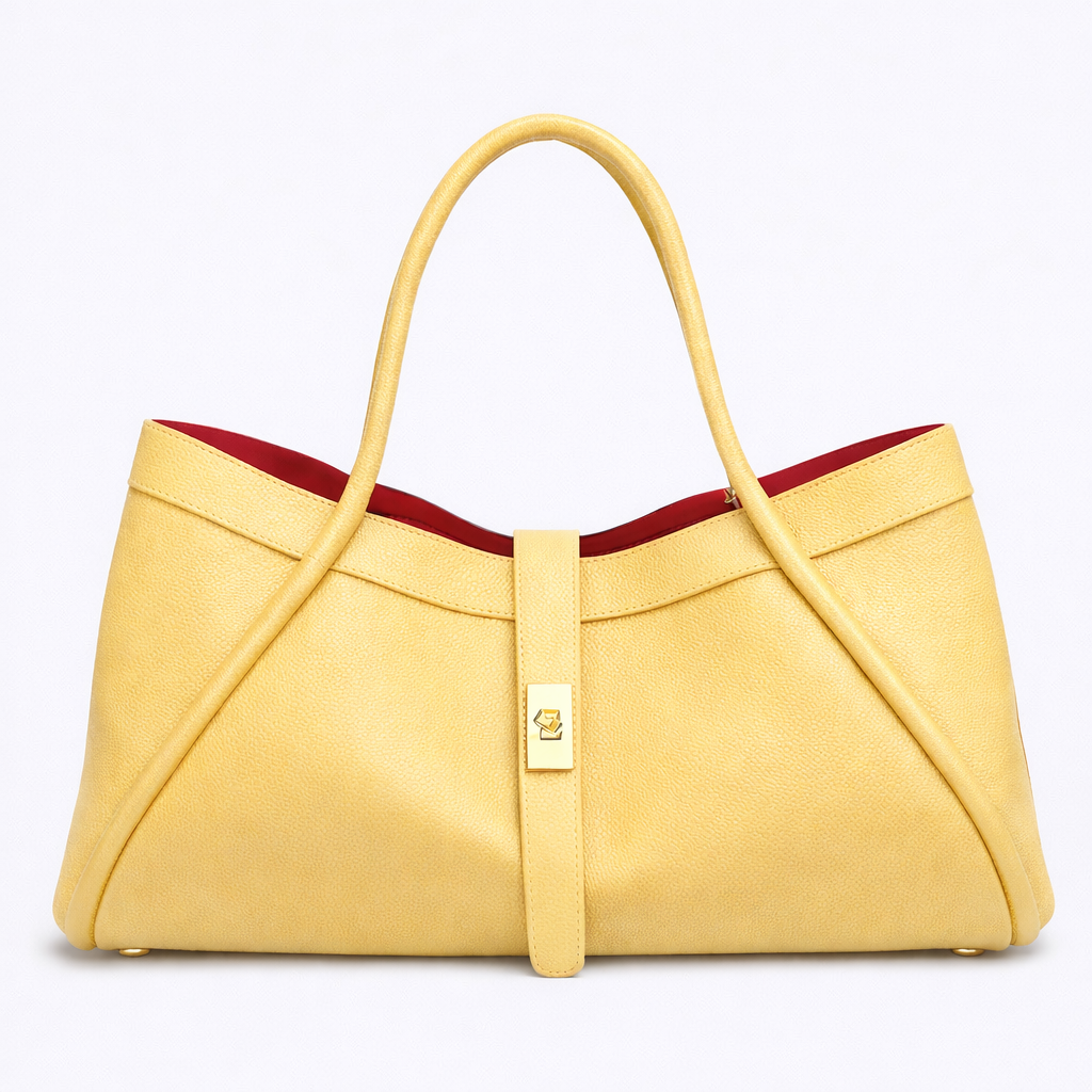 ALBA Bolso grande de piel con correa de hombro limón