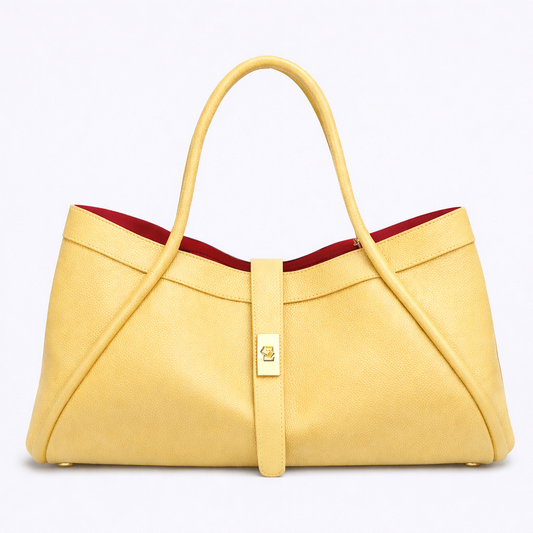 ALBA Bolso grande de piel con correa de hombro limón