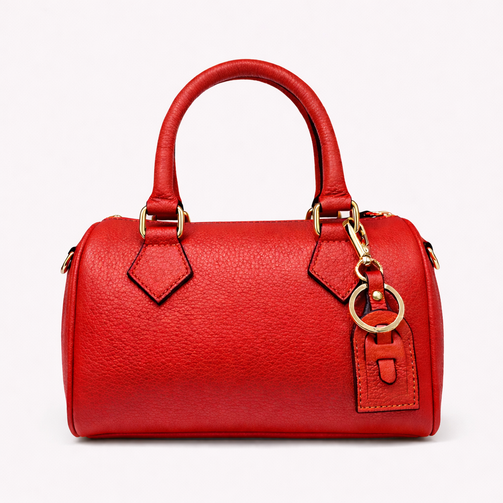 AURORA Bolso bowling de piel con correa para colgar rojo coral