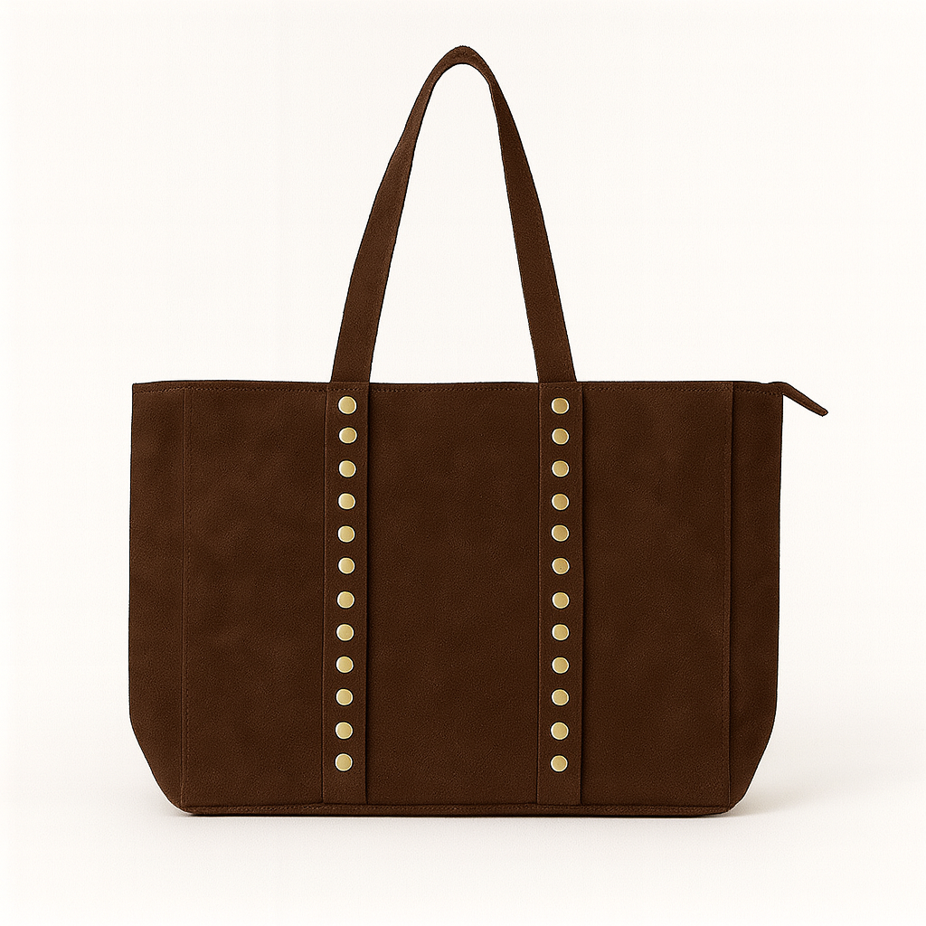 TOSCANA Bolso shopping de piel con tachas MARRÓN CHOCOLATE