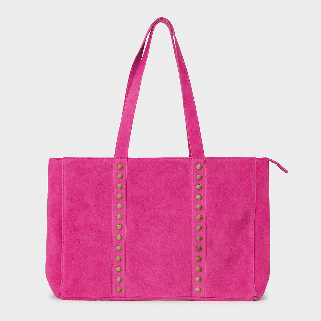 TOSCANA Bolso shopping de piel con tachas FUCSIA
