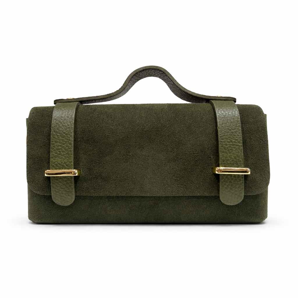 PALERMO Bolso mano con cadena metálica en piel kaki