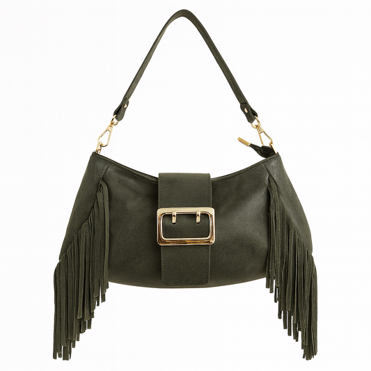 LAZIO Bolso combinado de piel con hebilla verde militar