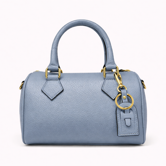 AURORA Bolso bowling de piel con correa para colgar azul acero